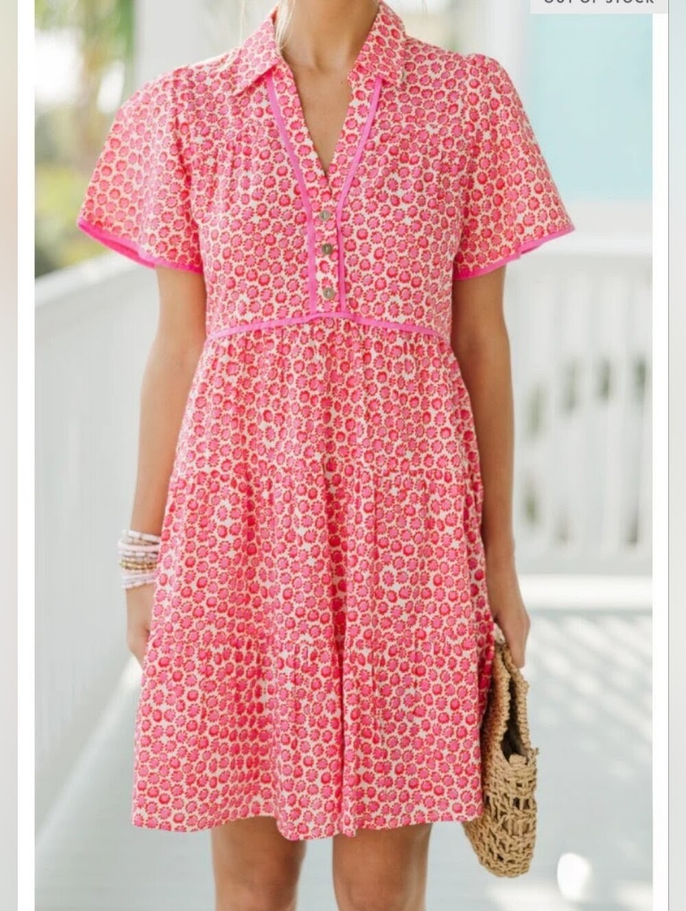 Umgee Pink Printed Collared Tiered Mini Dress - Picture 15 of 16